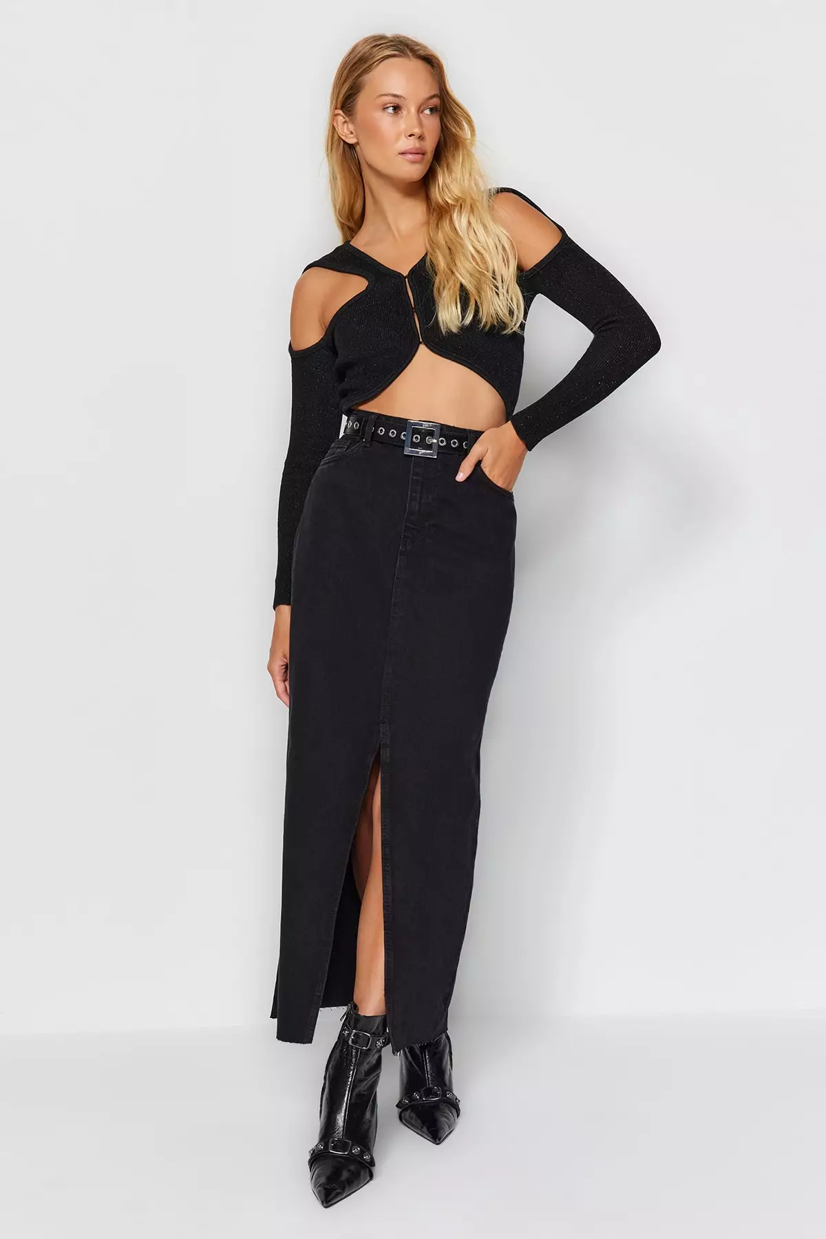 Slit Maxi Denim Skirt