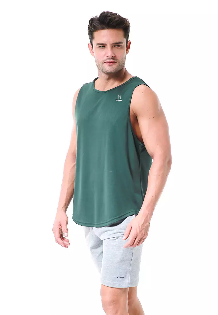 Bobby Atasan Kasual Pria Singlet Gym Motif Polos Sleeveless Sports Shirt Material Polyester Fiber ORIGINAL - Dark Green