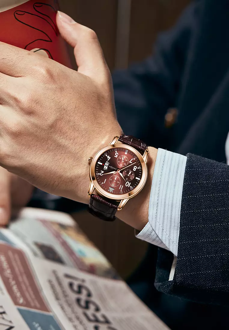 Jam Tangan Pria 7004 Original Anti Air Kuarsa Tali Kulit Jam Tangan Cowok brown