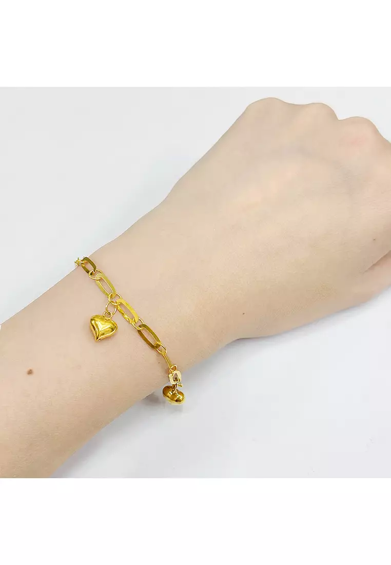 375/9K Gold Paper Clip Bracelet with Love T125 (XS Size)