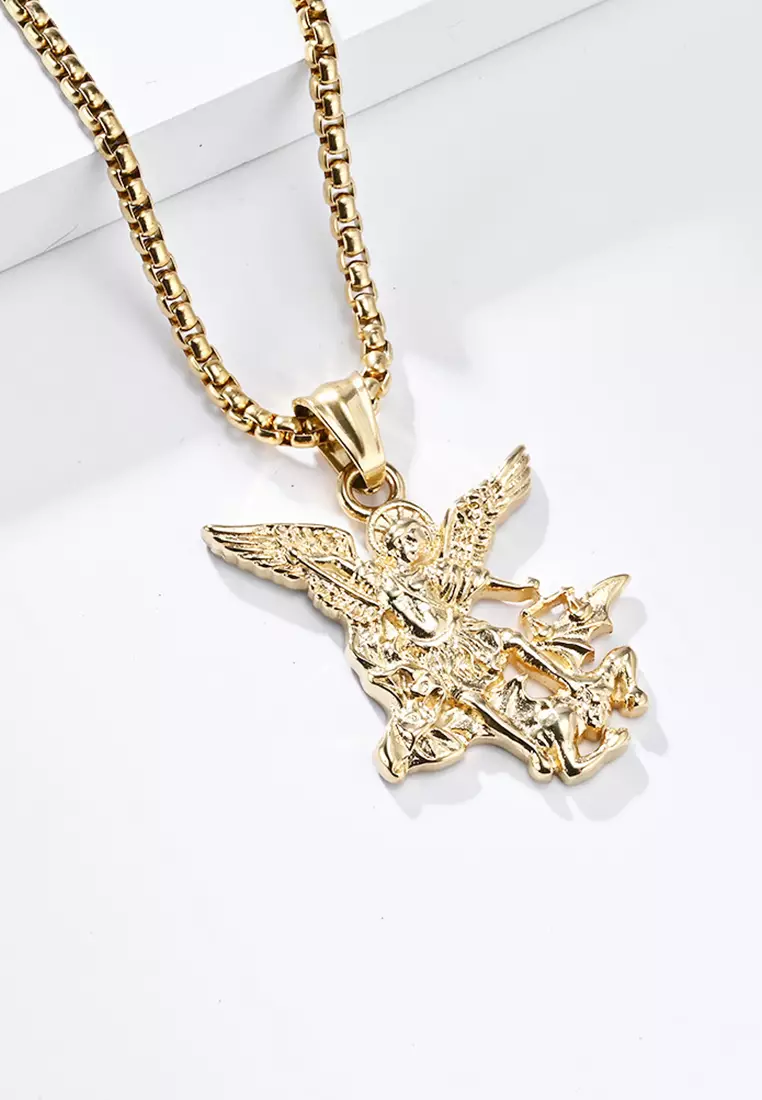 Titanium Steel Archangel Michael Pendant Necklace JW QF-DZ517