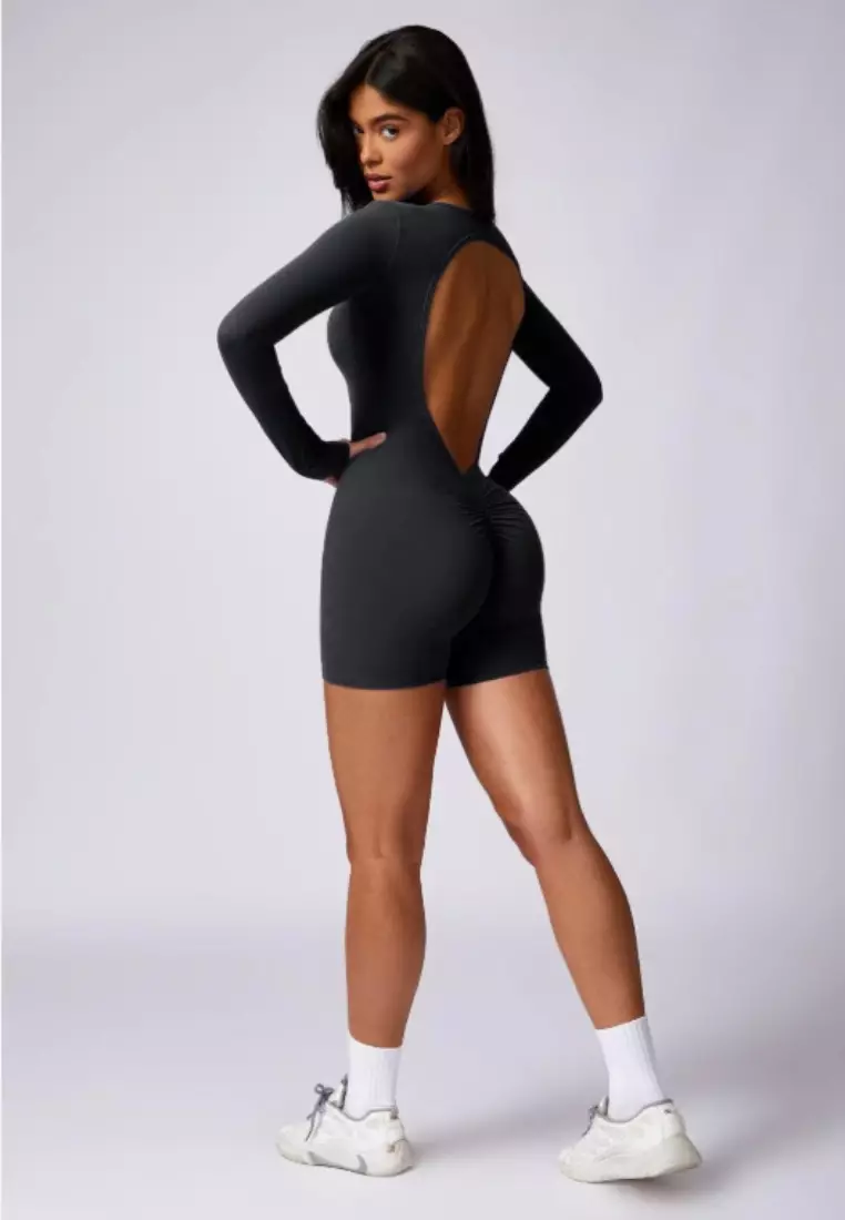 Bareback Romper – Open Back Long Sleeve Seamless Comfort Women Sculpting Fit Ultra-Stretch