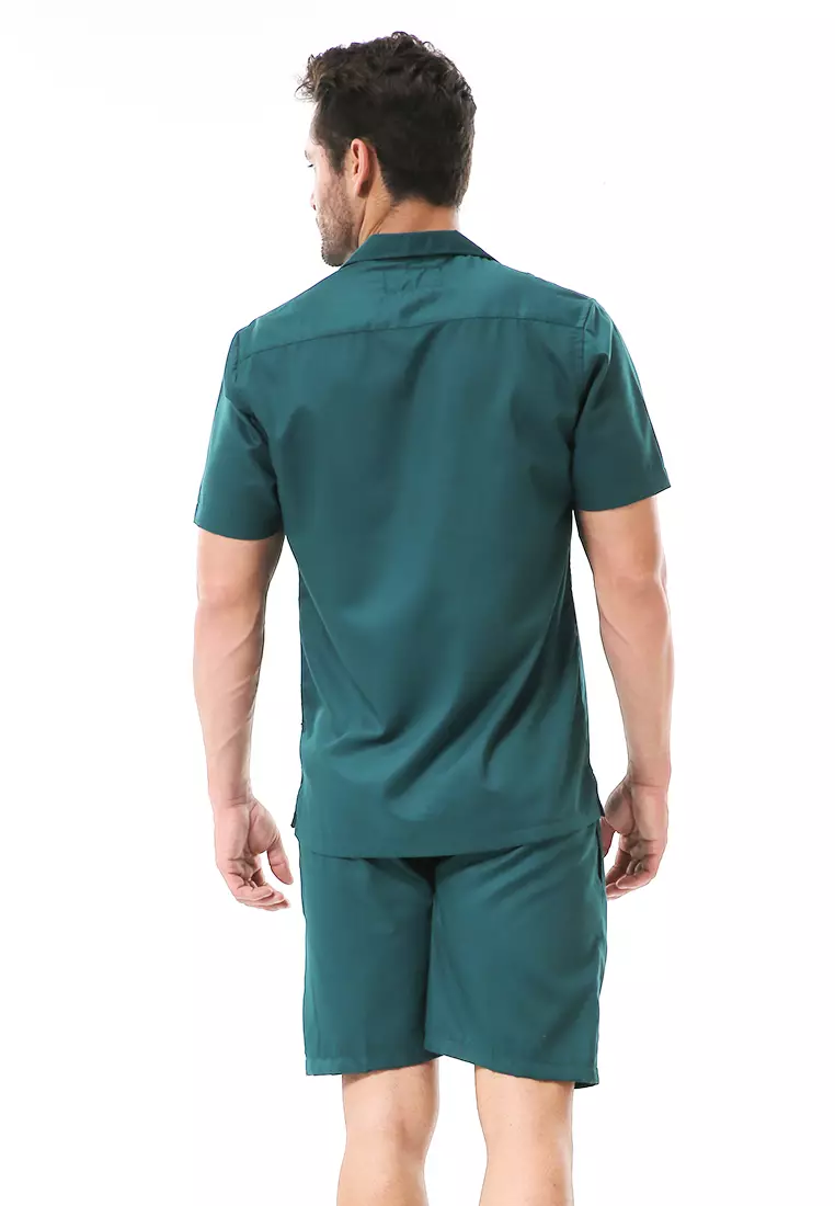 Deon Piyama Pria Plain Motive Kemeja One Set Lengan Pendek Material Cotton ORIGINAL - Green