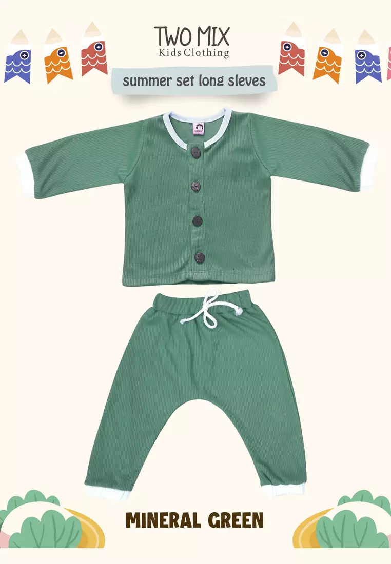 Two Mix - Setelan Baju Anak Lengan Panjang - Summer Set Long Sleeves 0-2 Tahun Hijau 4360A
