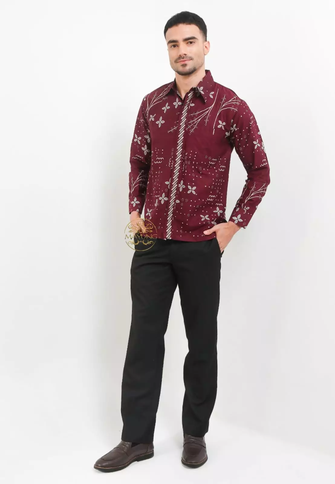 Anjani Burgundy Kemeja Batik Pria Premium Lengan Panjang NLN