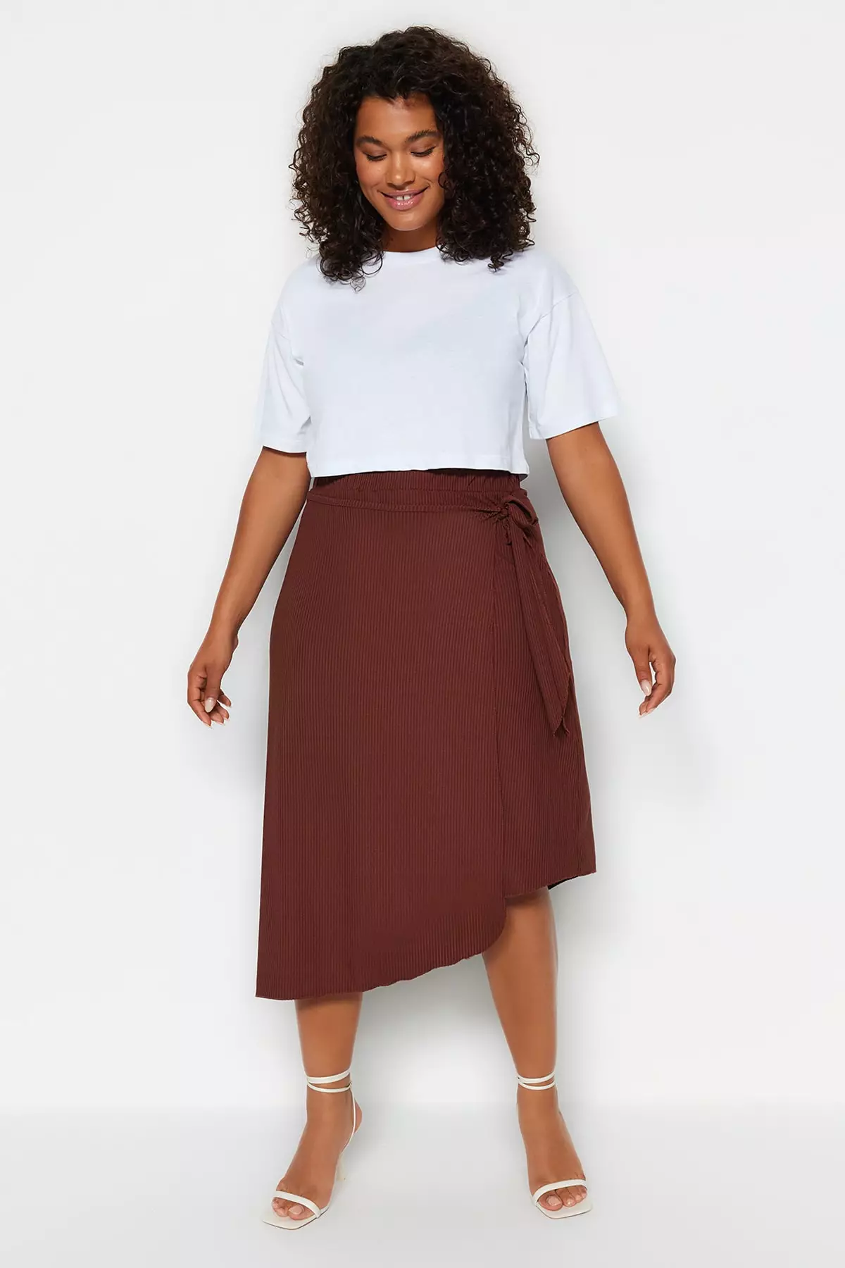 Plus Size Asymmetrical Hem Midi Skirt