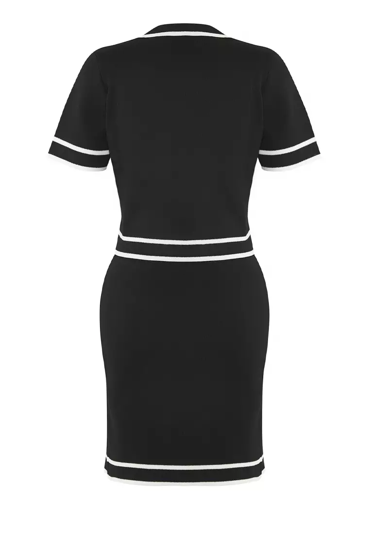 Black Jacket/Skirt Knitwear Top and Bottom Set TWOSS24AU00093