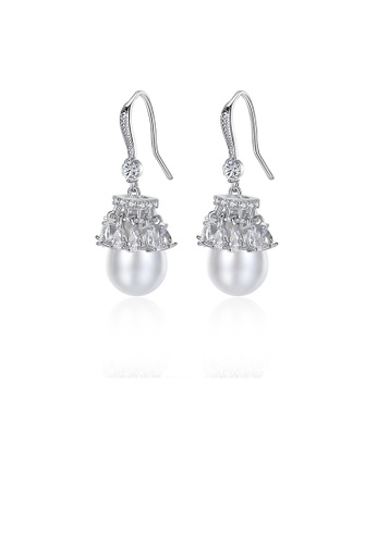 Glamorousky white Elegant and Simple Geometric Water Drop-shaped Imitation Pearl Earrings with Cubic Zirconia 05495ACE5FD459GS_1