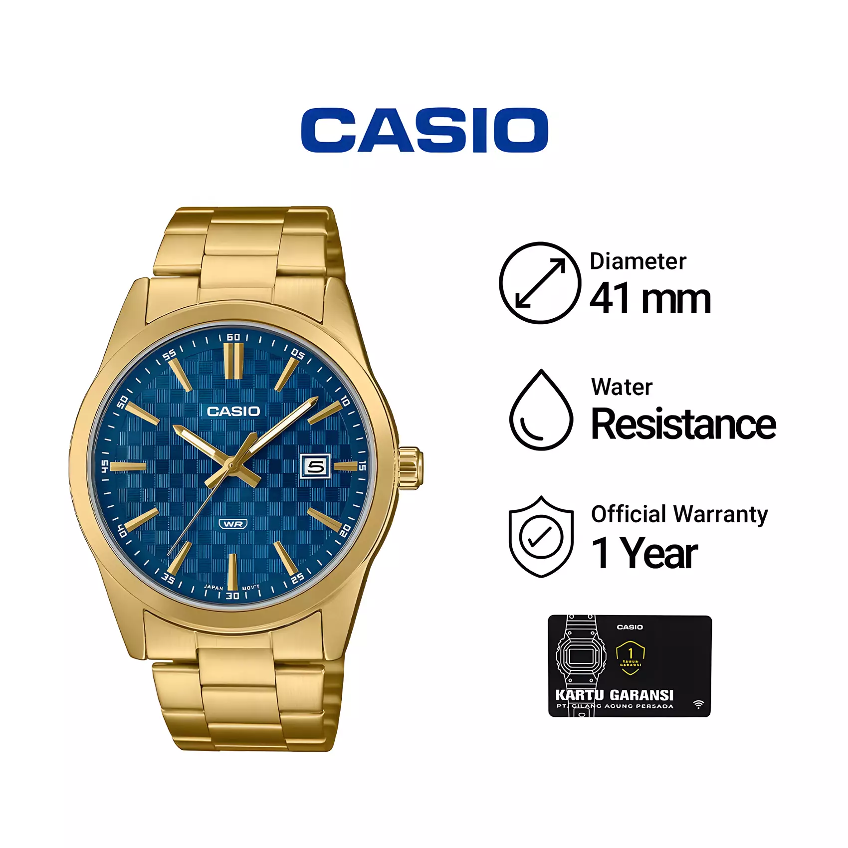 Casio MTP-VD03G-2A - Jam Tangan Analog Pria Blue Dial - All Gold Stainless Steel