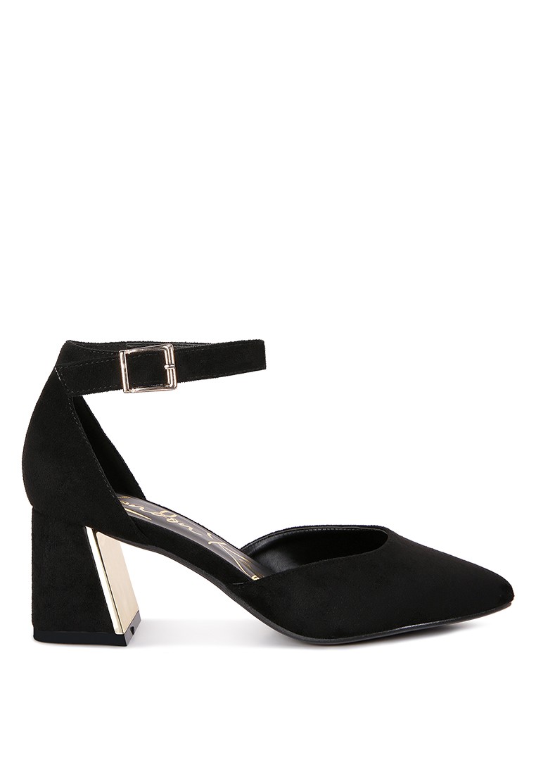 Black Metallic Accent Angle Heeled Sandals
