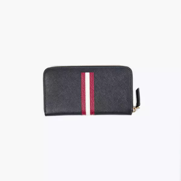 Dompet BALLY SORISSA STRIPE RED BLACK LEATHER ZIP LONG WALLET 100% ORIGINAL
