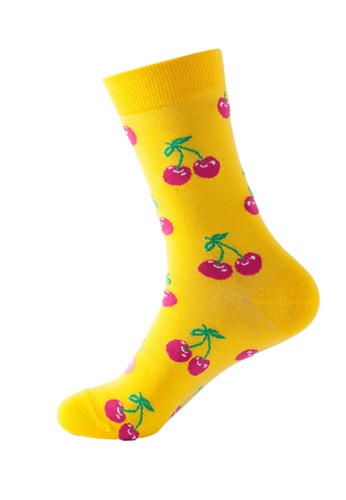 Kings Collection yellow Cherry Pattern Cozy Socks (One Size) HS202249 5E840AABA4F219GS_1