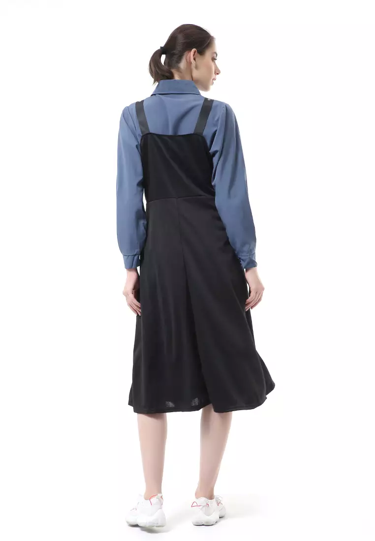 Nayra One Set Setelan Kemeja Dress Kodok Wanita Lengan Panjang Material Sutra ORIGINAL - Blue