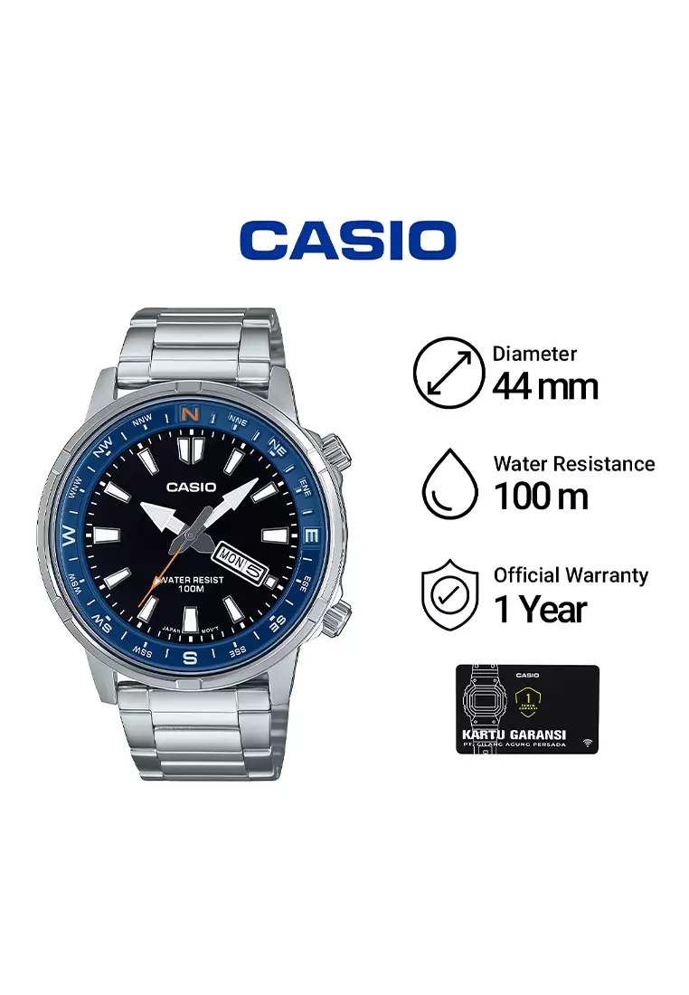 Casio General MTD-130D-1A2V Jam Tangan Analog Pria - Black Dial Silver Stainless Steel