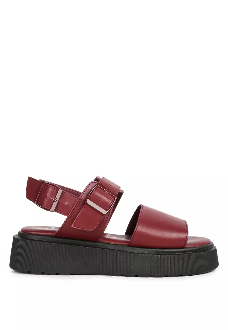 Discount on London Rag  shoes - SKU: Burgundy Pin Buckle Platform Sandals