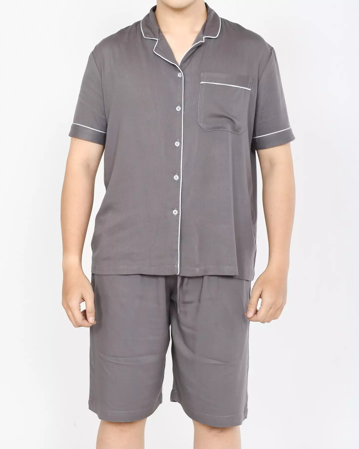 Setelan Piyama Lengan Pendek Dio [ABU-ABU] Baju Tidur Katun Pria Size L-XXL Polos