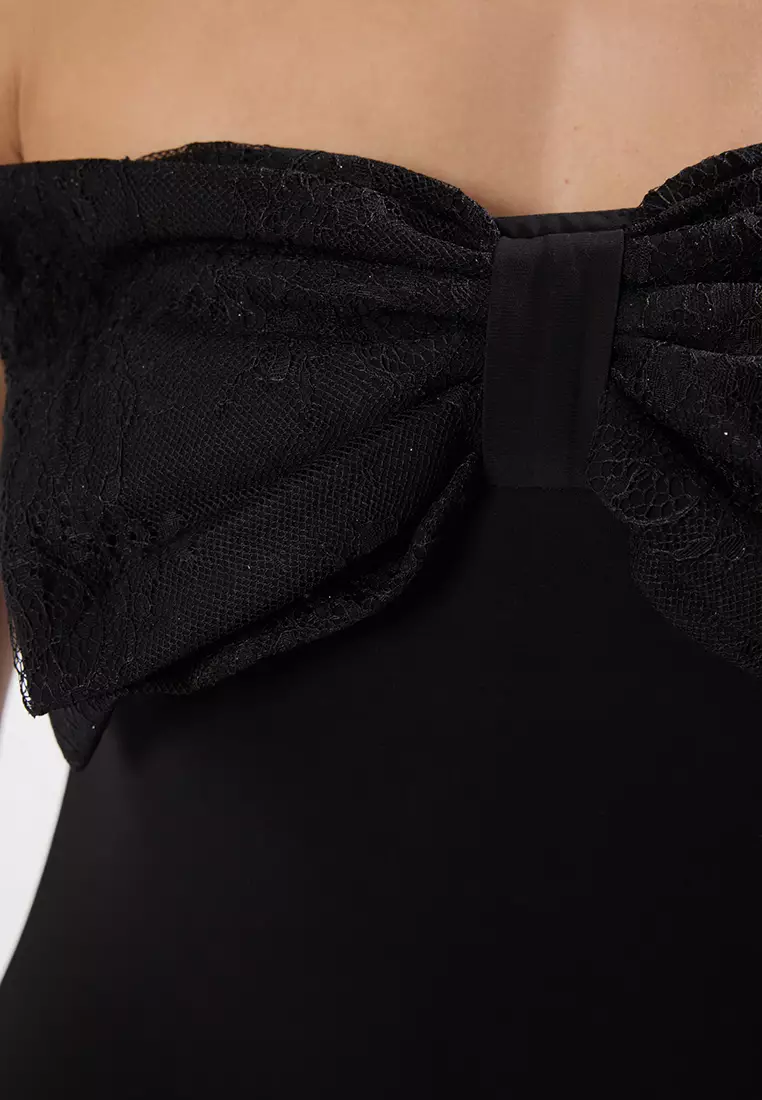 Strapless Bow Snap Knitted Stylish Bodysuit