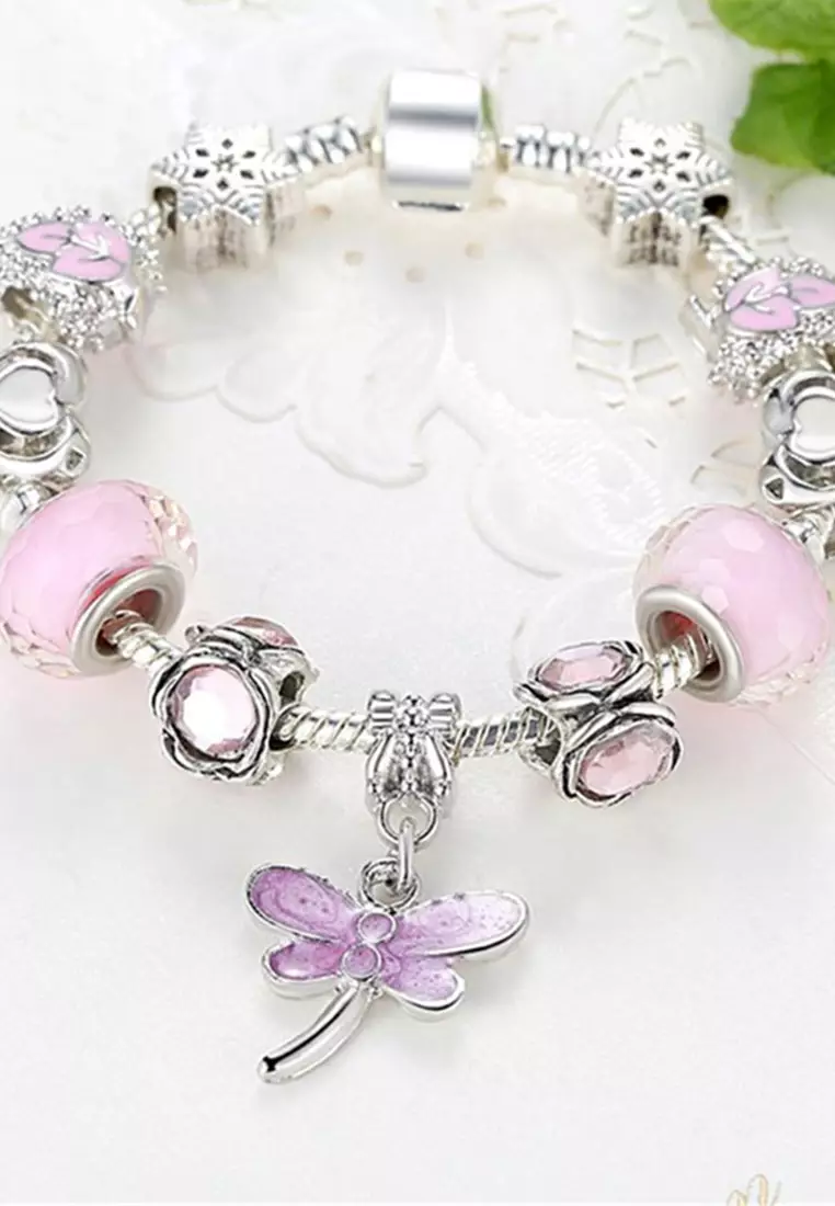 Crystal Charm Bracelet Pink / 18cm