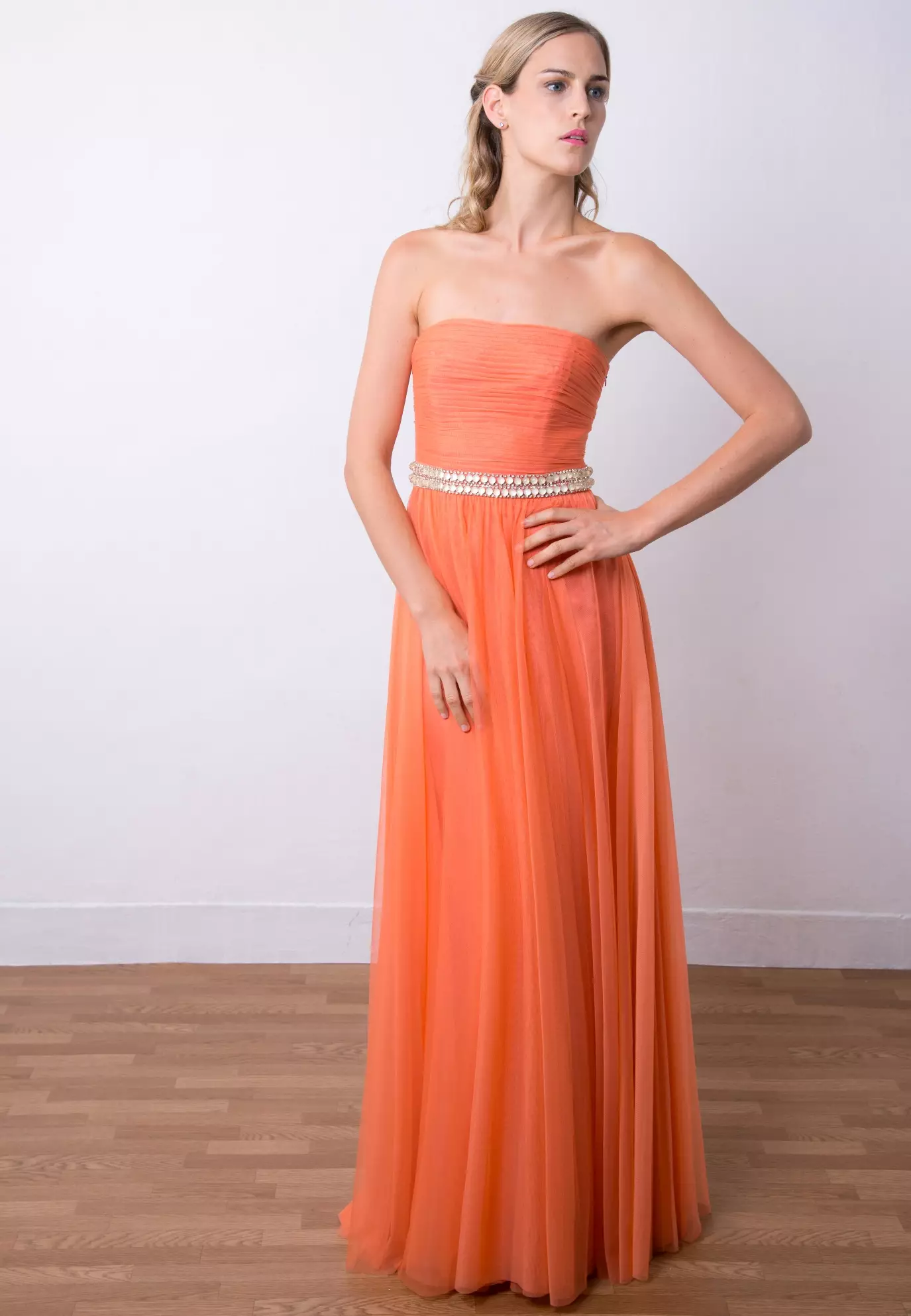 華麗多浪裙擺網紗連衣長裙