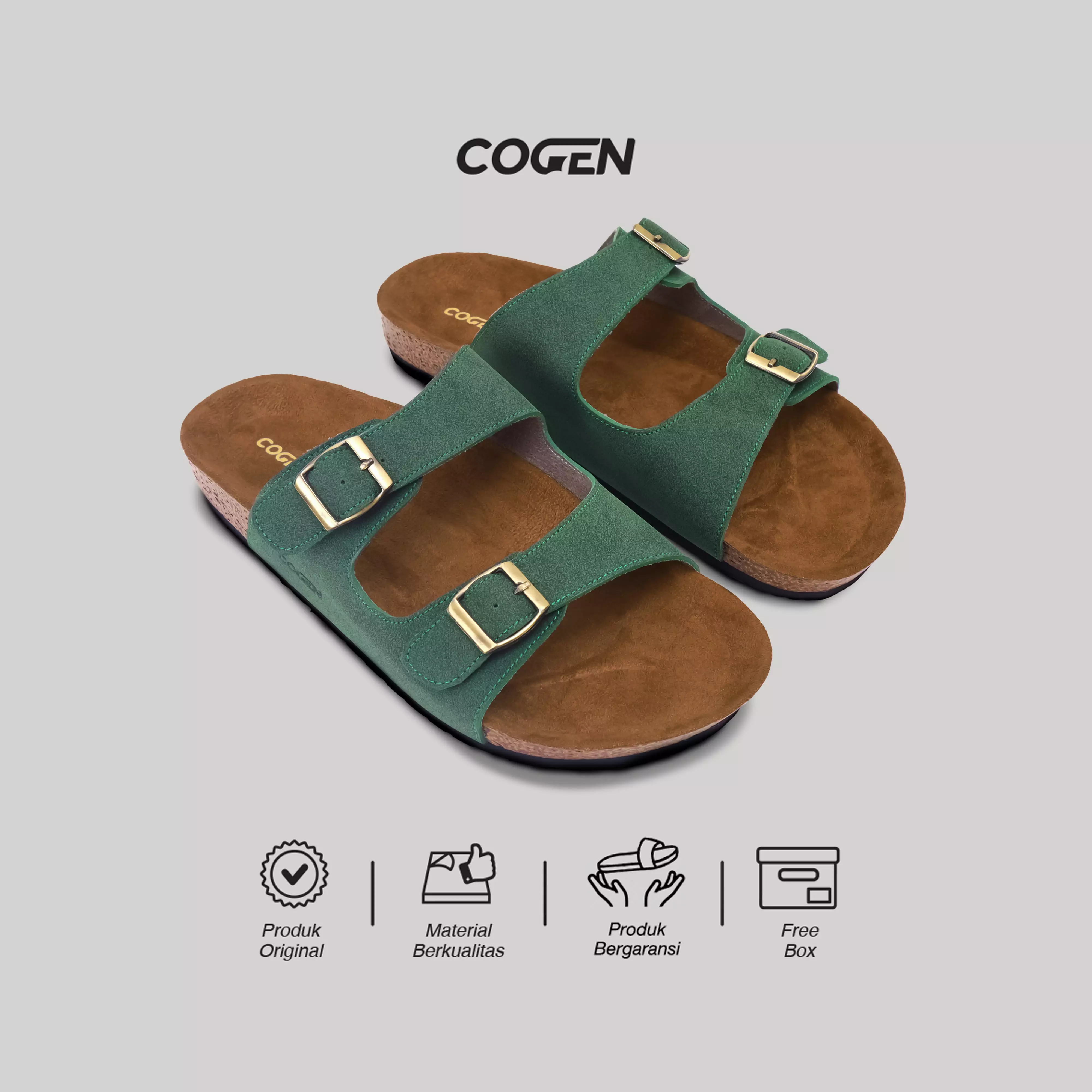 Cogen Sandal Pria Sendal Kulit Birken Vintage - Opera Green