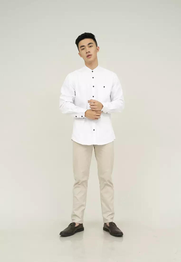 Houseofcuff kemeja Koko Lengan Panjang Pria Putih