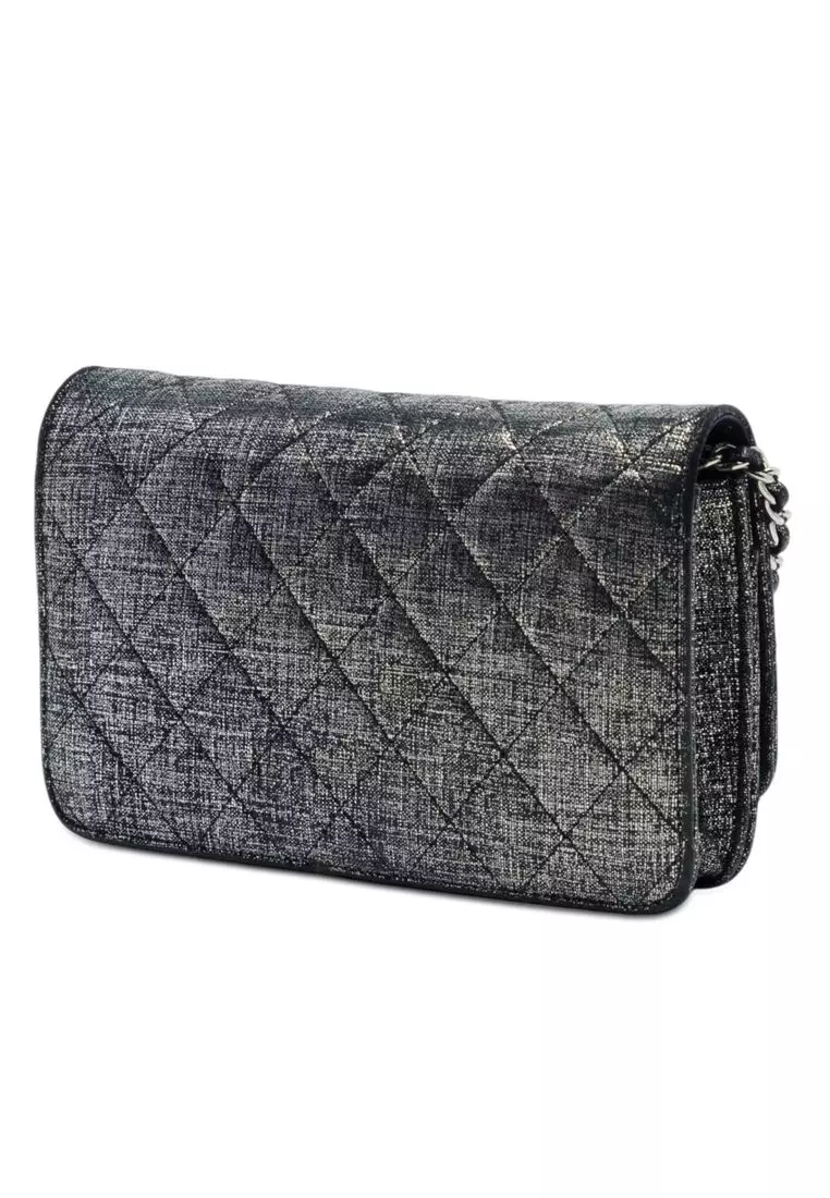 Pre-Loved Chanel Cc Quilted Metallic Fabric Wallet On Chain