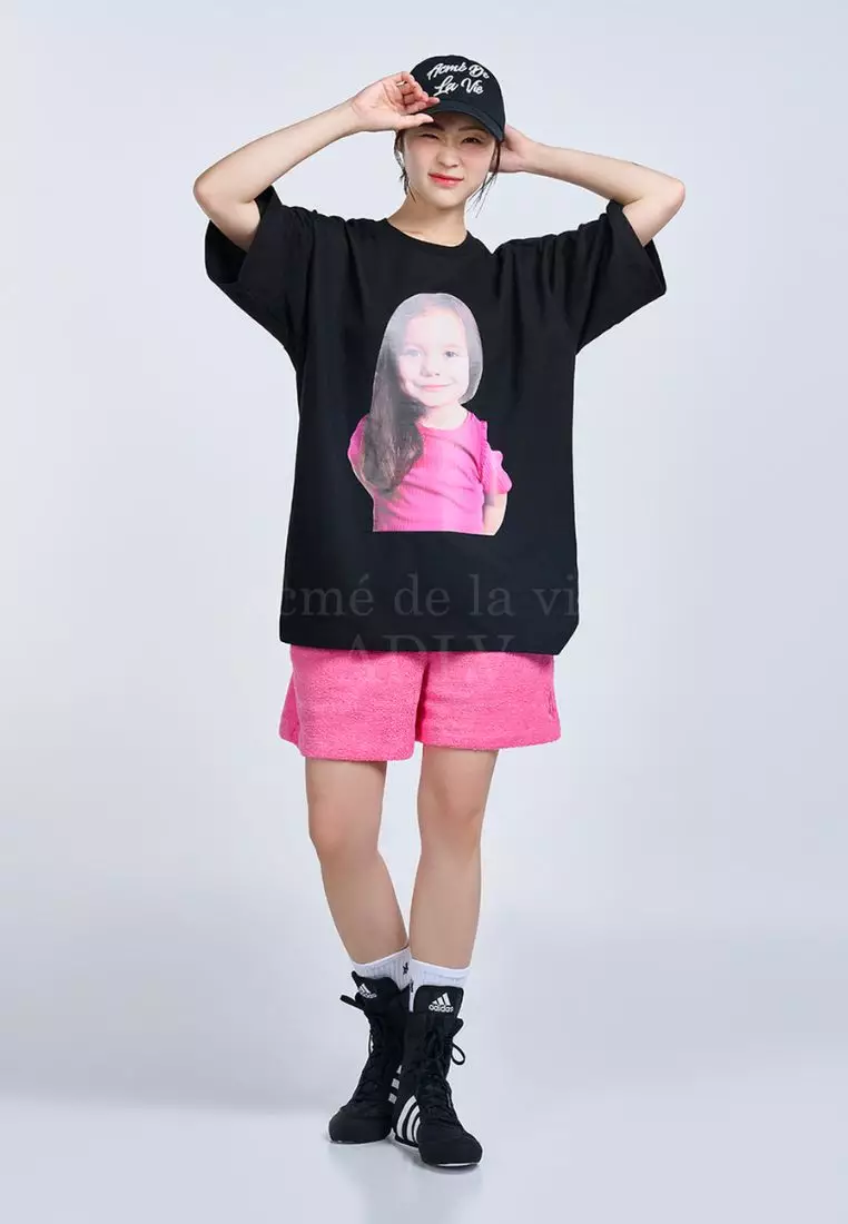 Baby Face Pink Short T-Shirt Girl Short Sleeve T-Shirt Black
