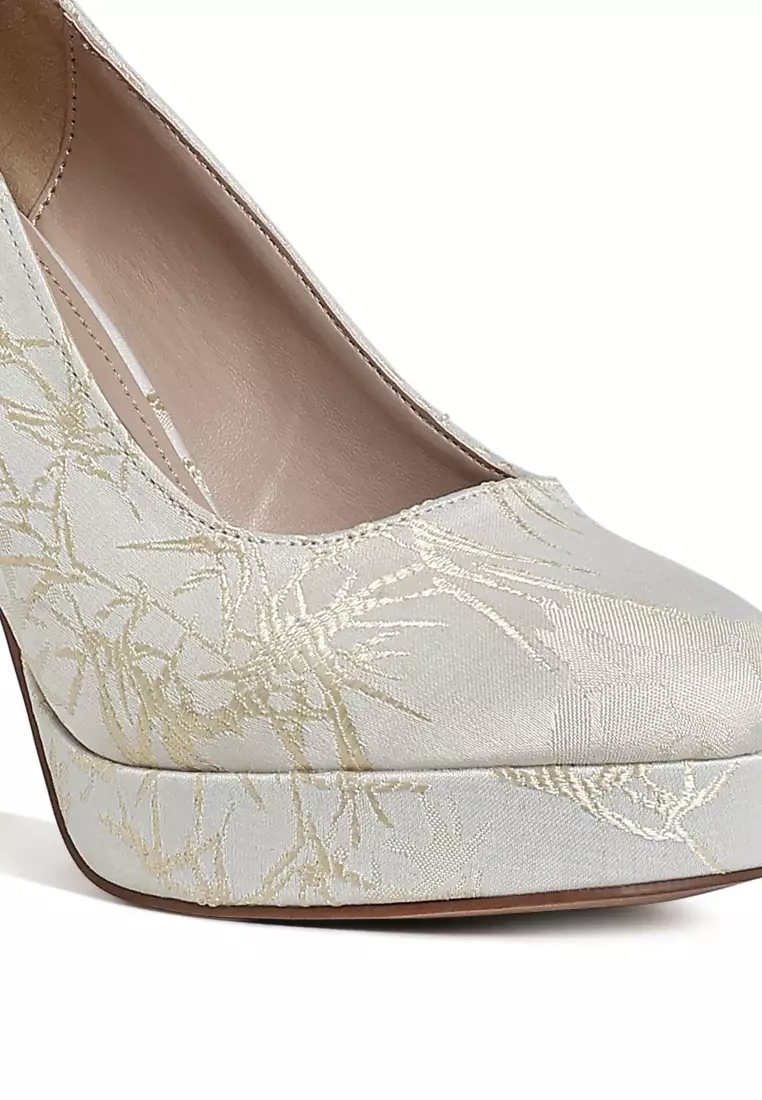 Platform Block Heel Pumps In Beige