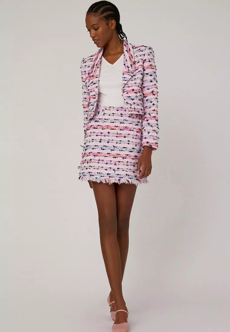Pink tweed skirt sales zara