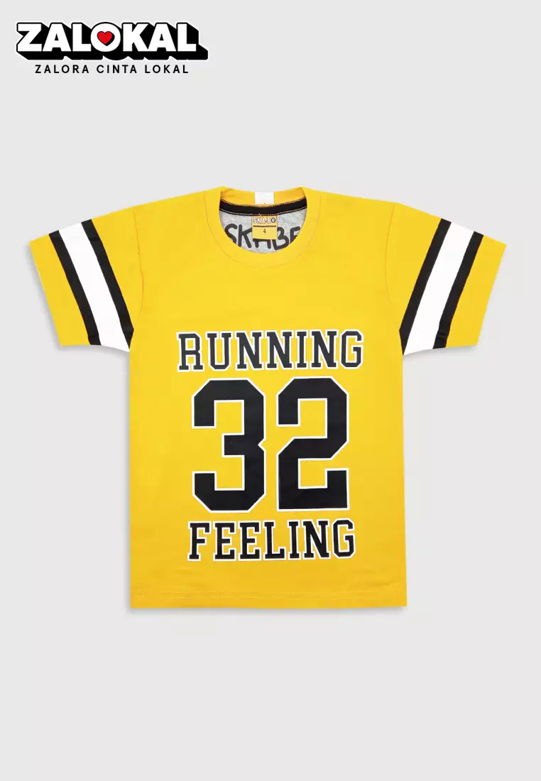 Wakakids Baju Anak Laki Laki Atasan Kaos Usia 4 Tahun Hingga 14 Tahun Motif Running Feelings 3950 SPATS Kuning