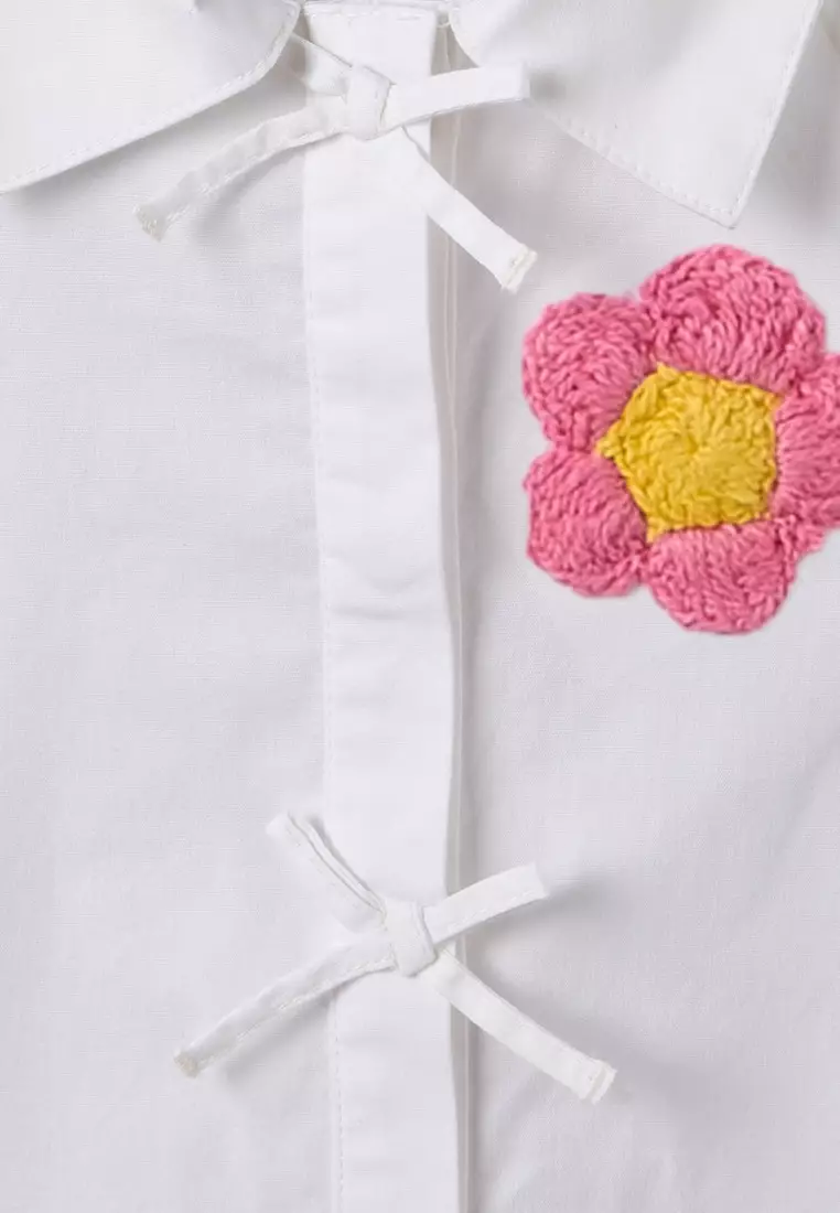 Babyshop Juniors Collared Short Sleeves Shirt With Embroidery And Bow Detail
