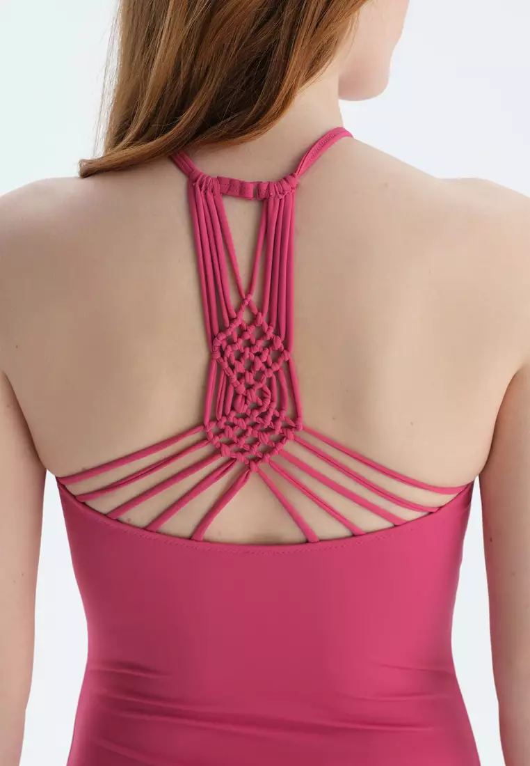 Fuchsia Swimsuit, Halterneck, Removable Padding, Non-wired, Swimwear for Women