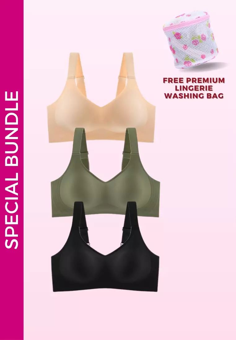 Buy Kiss & Tell 3 Pack Premium Melinda Seamless Wireless Padded Support Bra  in Nude, Green and Black 2024 Online