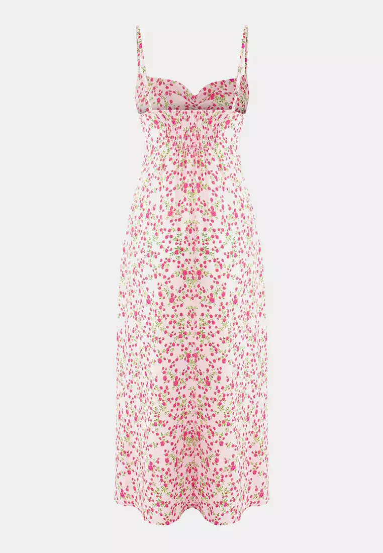 Pink Floral Midi Woven Dress Tedss25El1