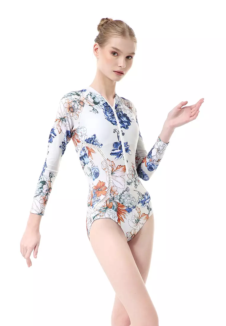 Feruza Baju Renang Wanita Rashguard Long Sleeve Desain Stylish - White