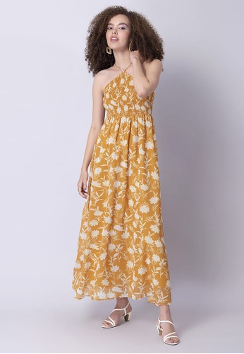 FabAlley yellow Yellow Floral Halter Neck Smocked Maxi Dress D1B7FAA1F1EB4EGS_1