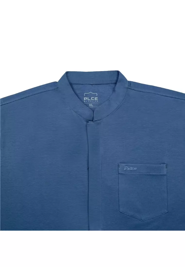 POLICE Kemeja Koko Polos Spandex Slub Premium Regular Fit Pria