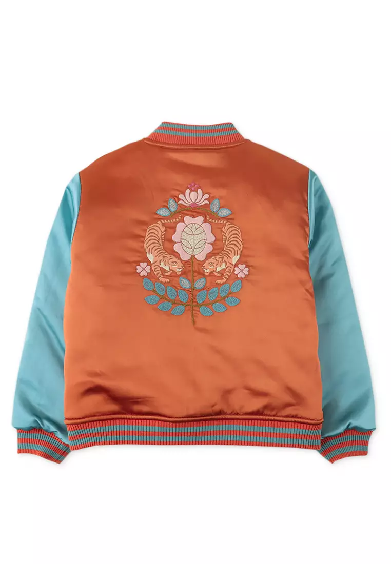 Girls Wadded Reversible Baseball Jacket With Embro