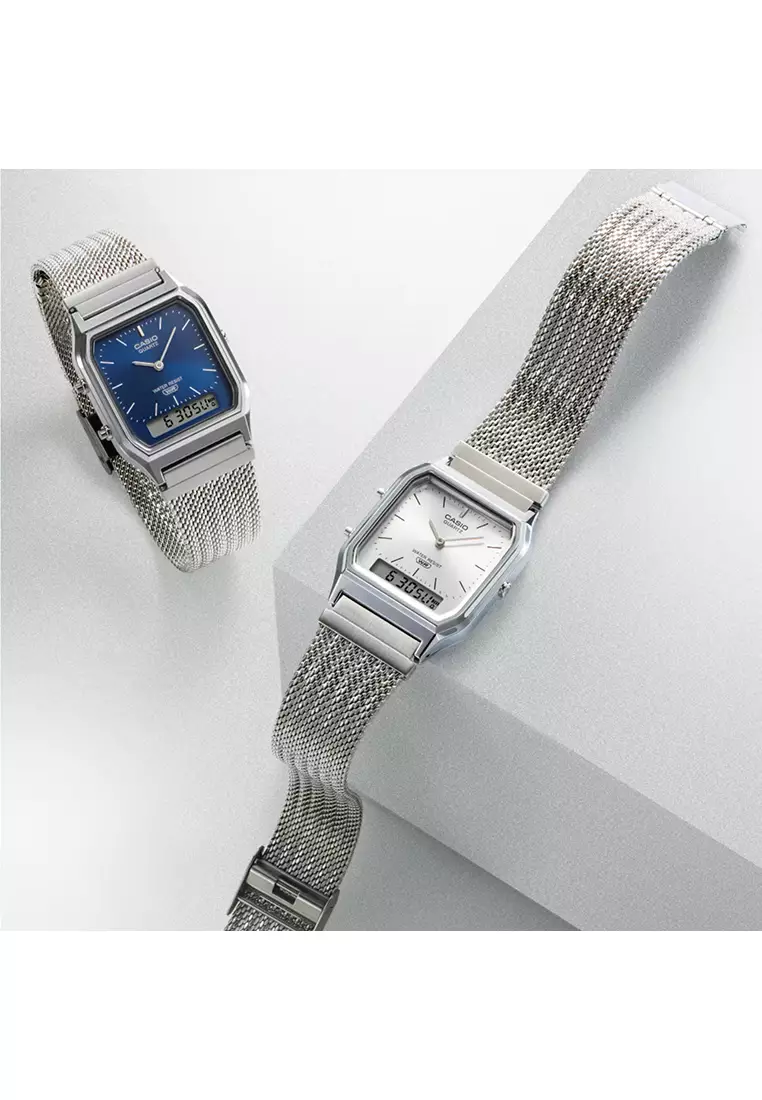 AQ-230EM-2A Unisex Analog-Digital Watch Mesh Stainless Steel Band