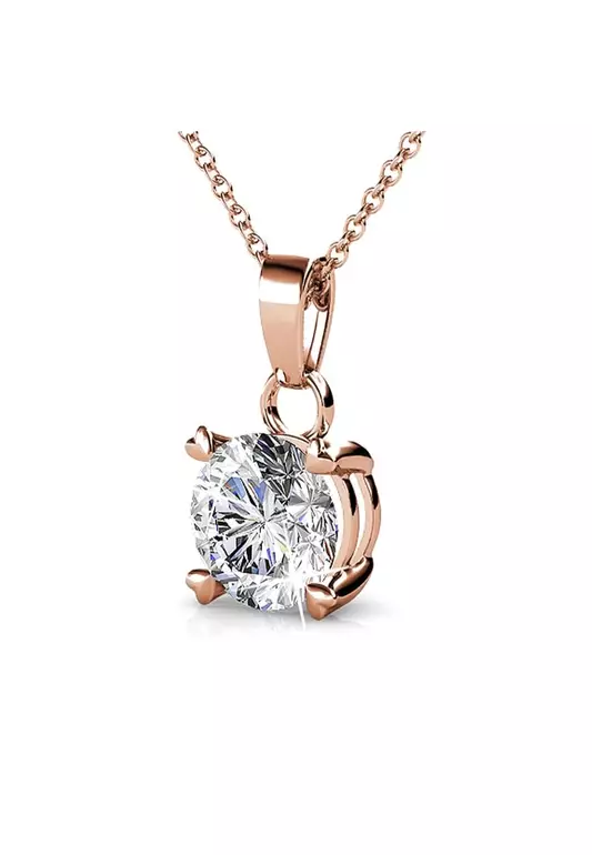 Solitaire Pendant Necklace Embellished with SWAROVSKI® crystals-Rose Gold/Clear