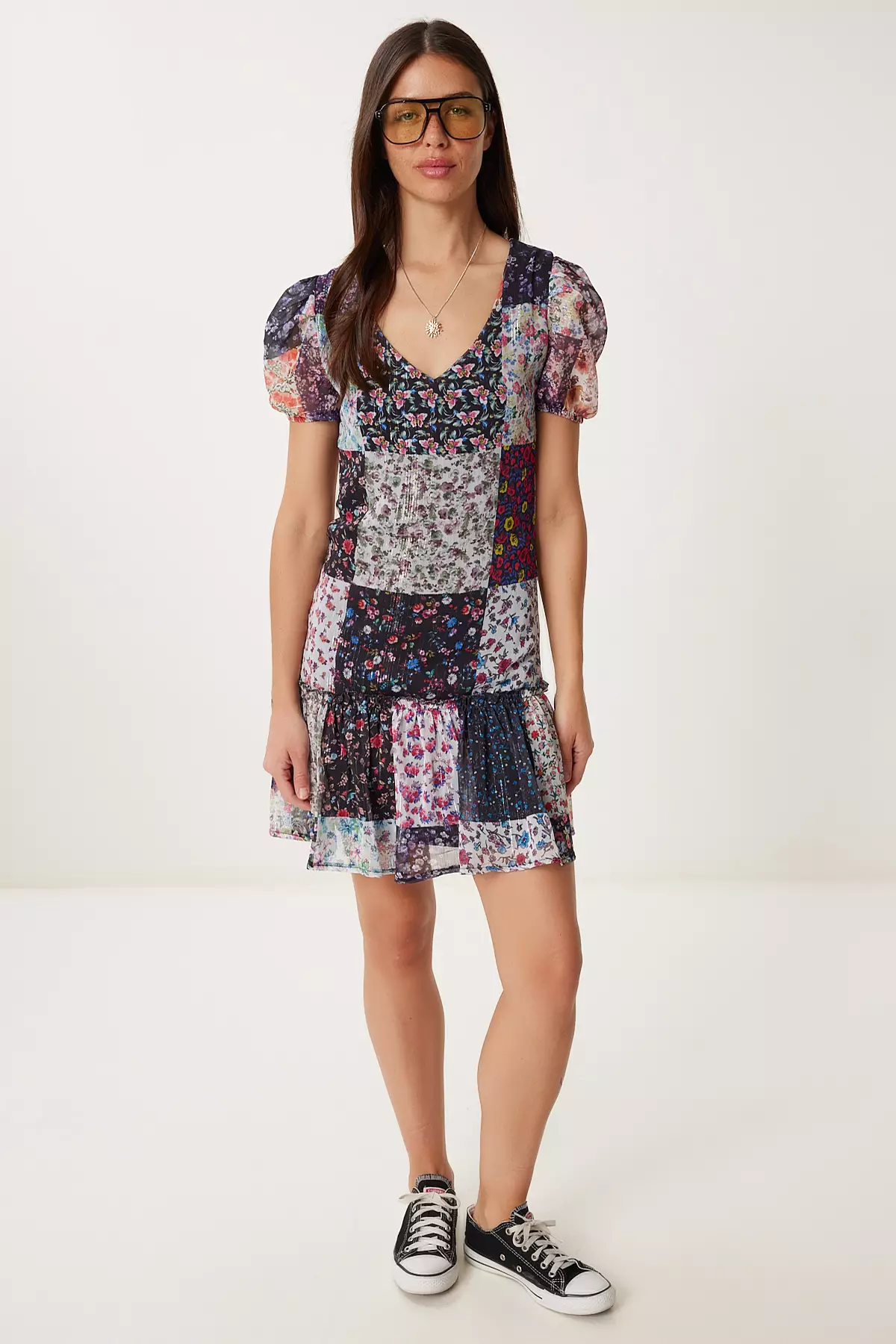 Women's Black Pink Ethnic Patterned Summer Chiffon Dress Tp00057