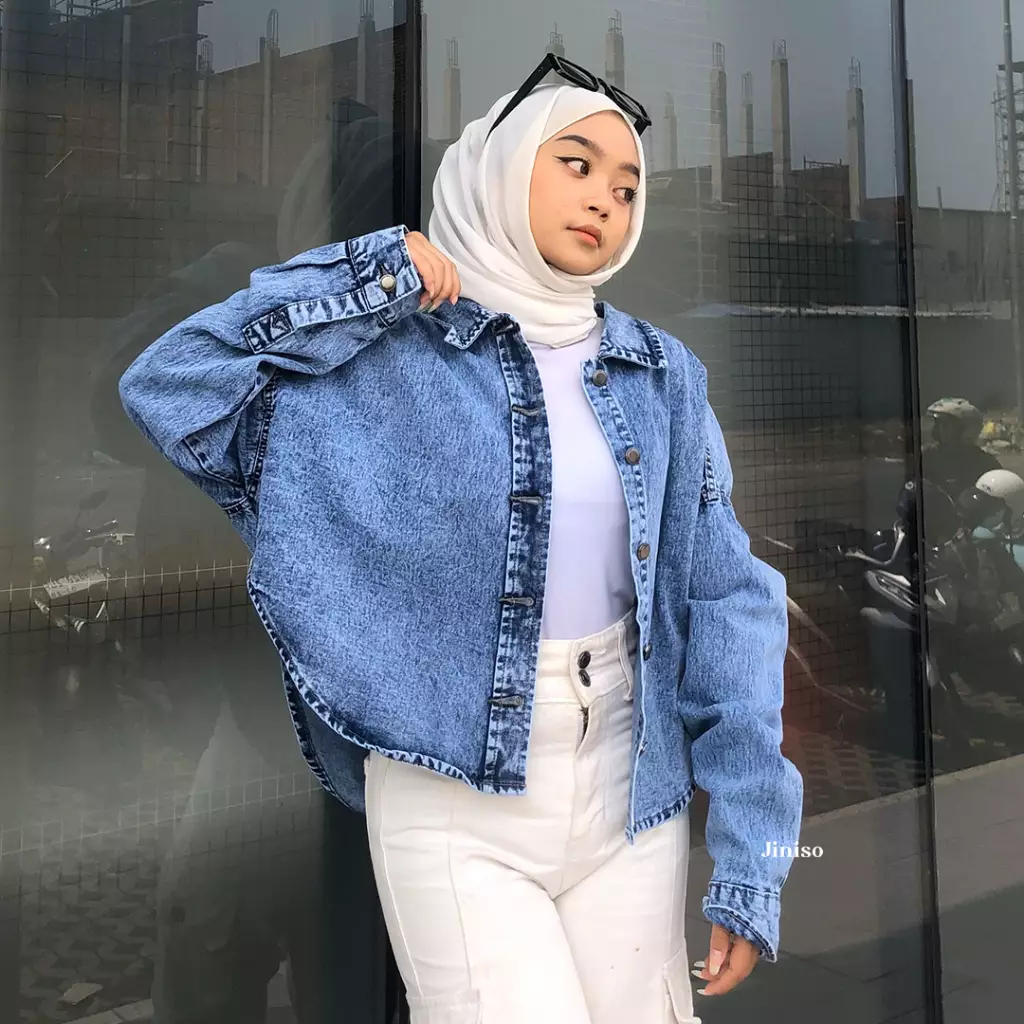 Jaket Crop Jeans Oversize Belle Basic Blue Acid
