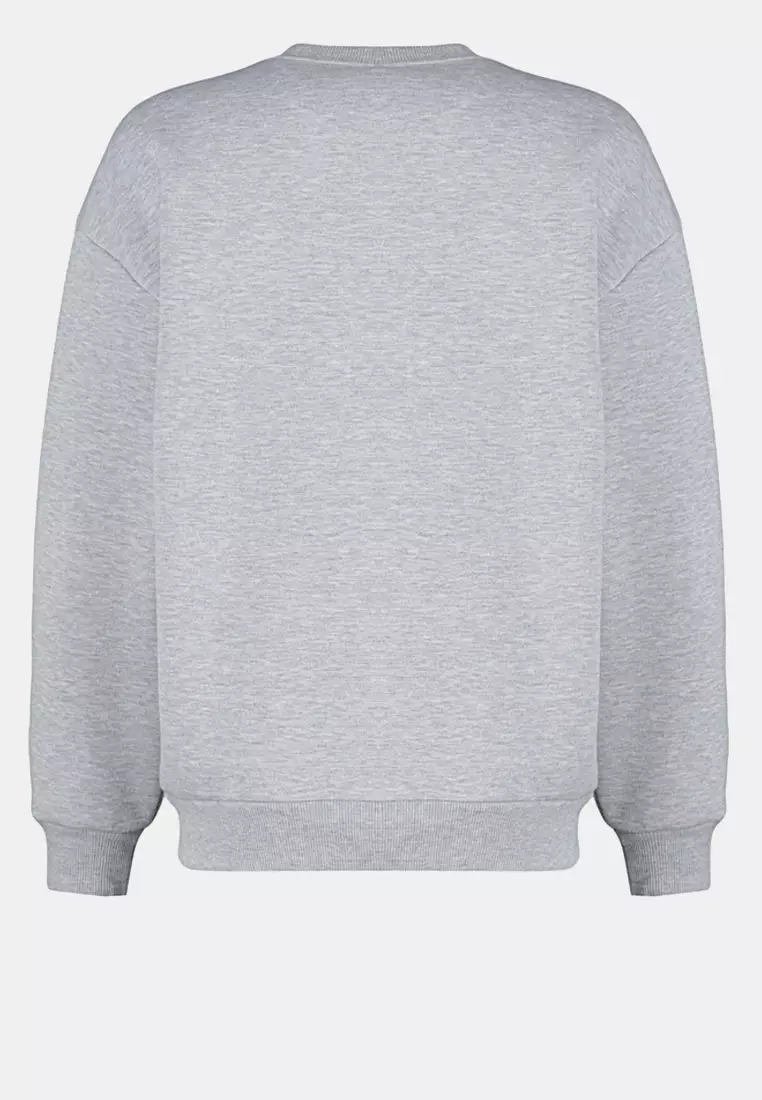 Grey Embroidered Regular Fit Thick Fleece Inside Sweatshirt