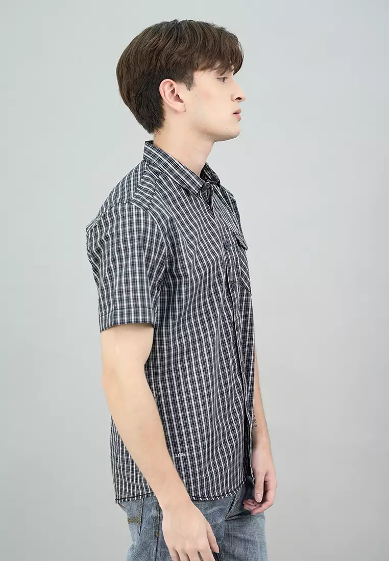 LGS - Kemeja Casual Pria Lengan Pendek Motif Kotak-Kotak Hitam Slim Fit - JSH.390.S1178F.951.C