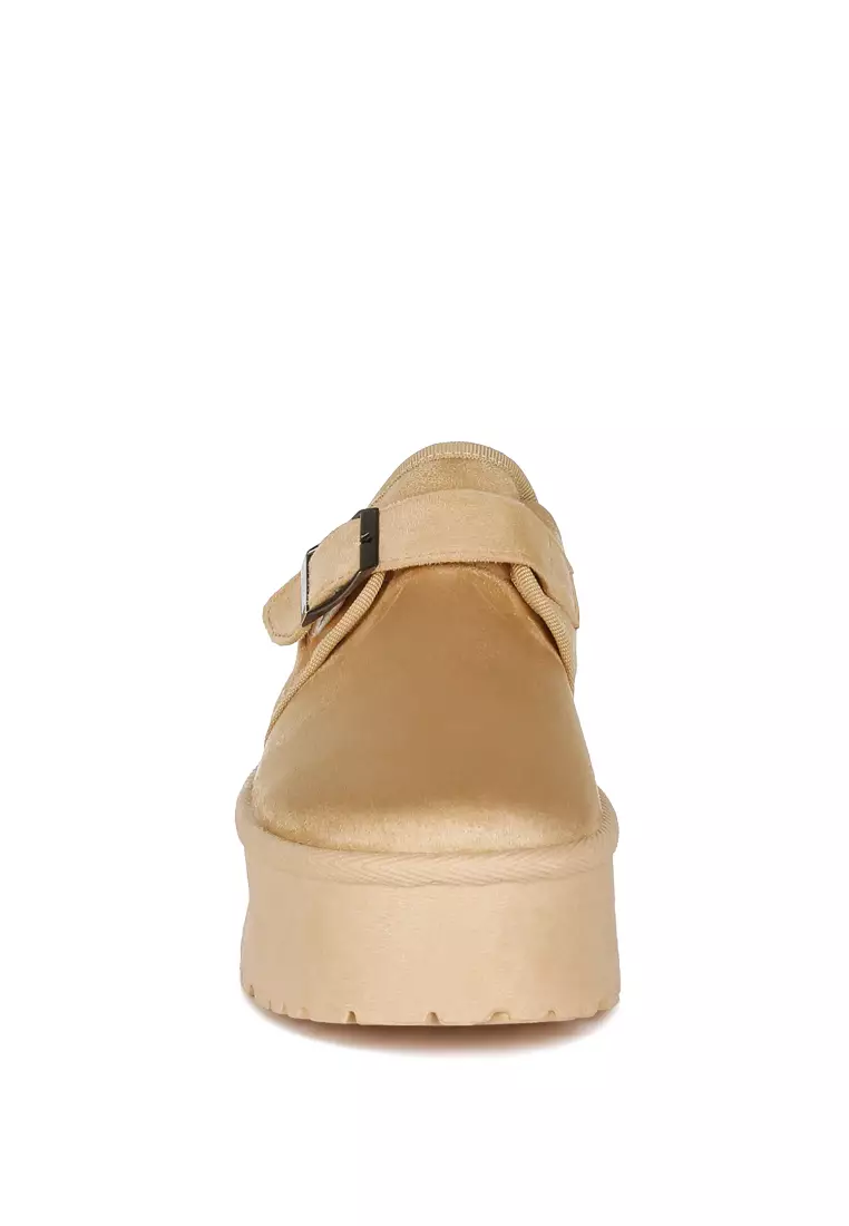 Buckle Strap Platform Classic Slip-On in Beige