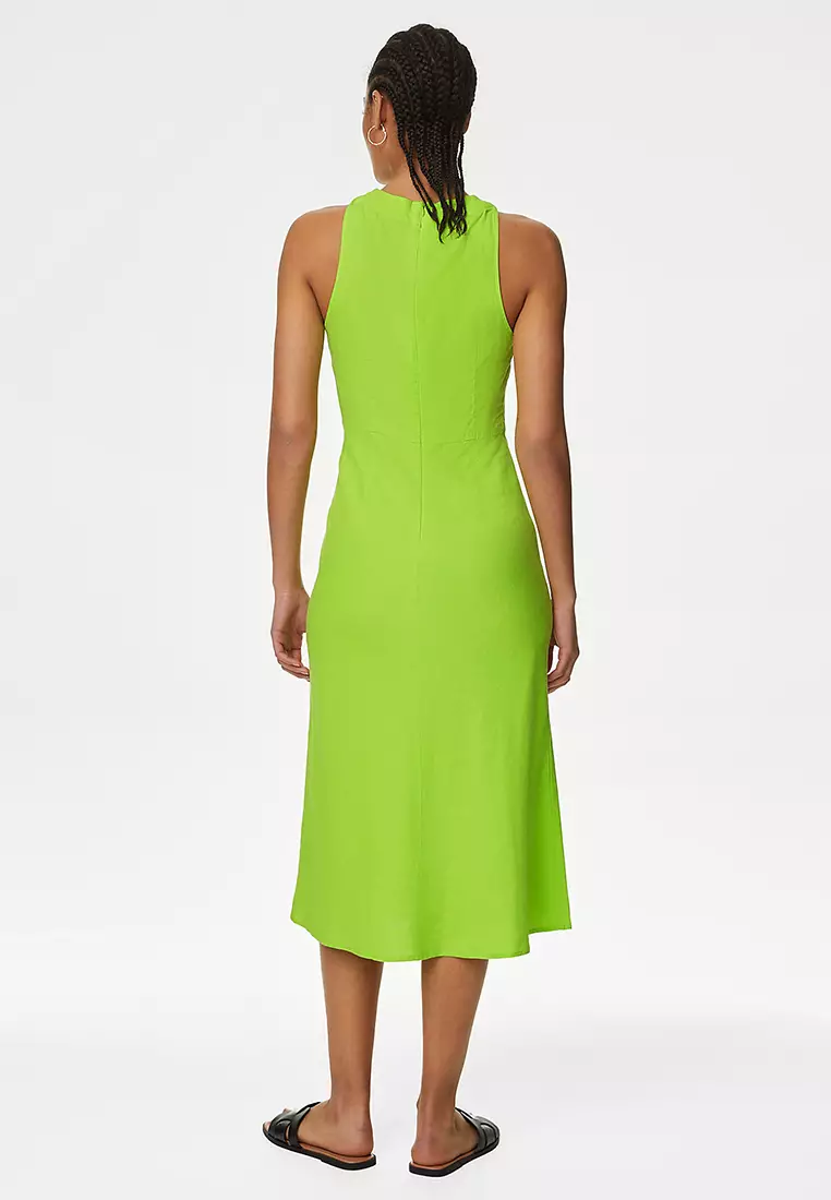 Linen Rich Halter Neck Midi Swing Dress