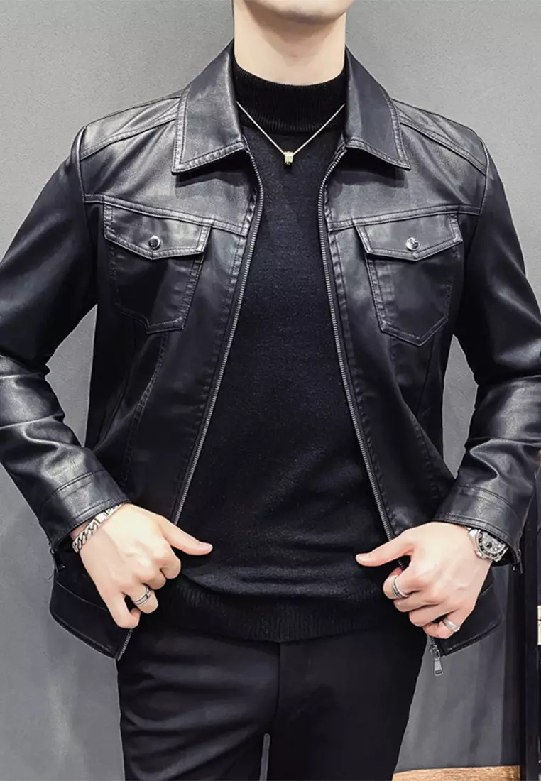 Slim Vintage Faux Leather Jacket MJ901