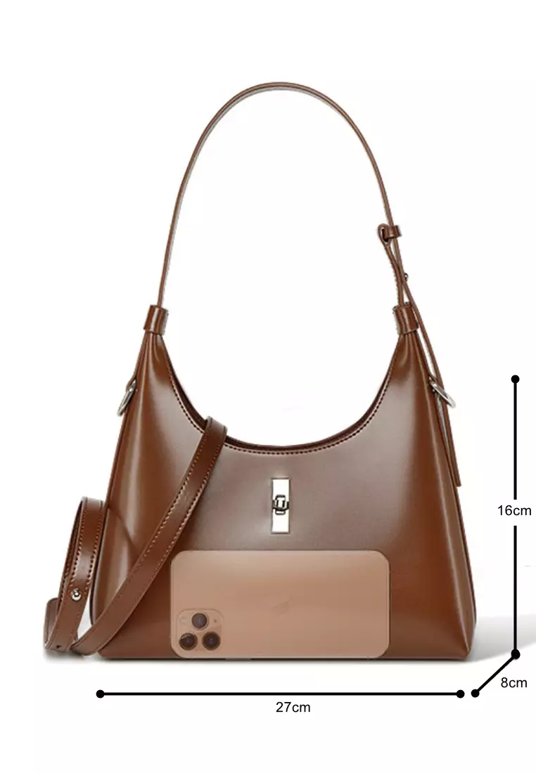 Women's Classic Cowhide Leather 2-Ways Crossbody Bags Axillary Bags
