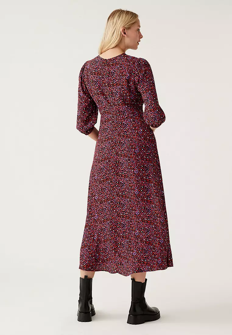 Jual Marks & Spencer Animal Print Round Neck Midaxi Tea Dress Original