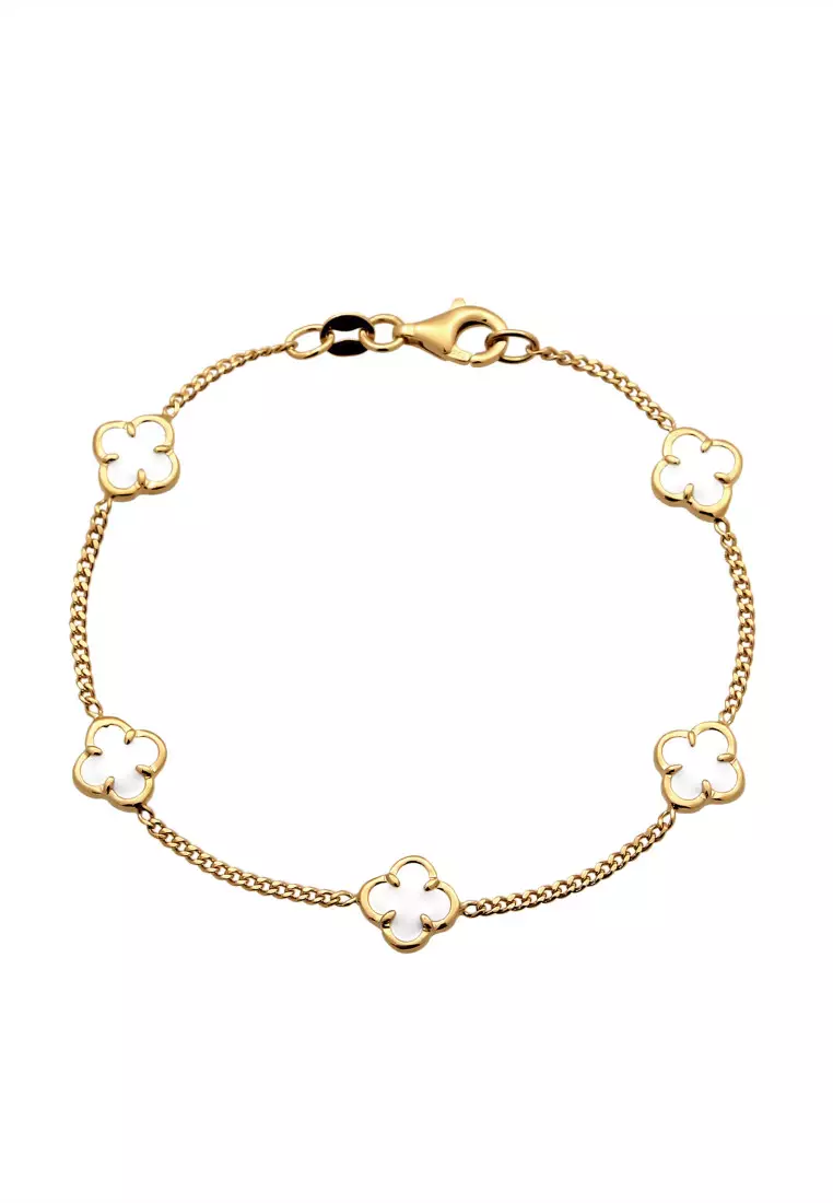 Gelang Perhiasan Perak 925 Wanita Cloverleaf Enamel White Gold Plated